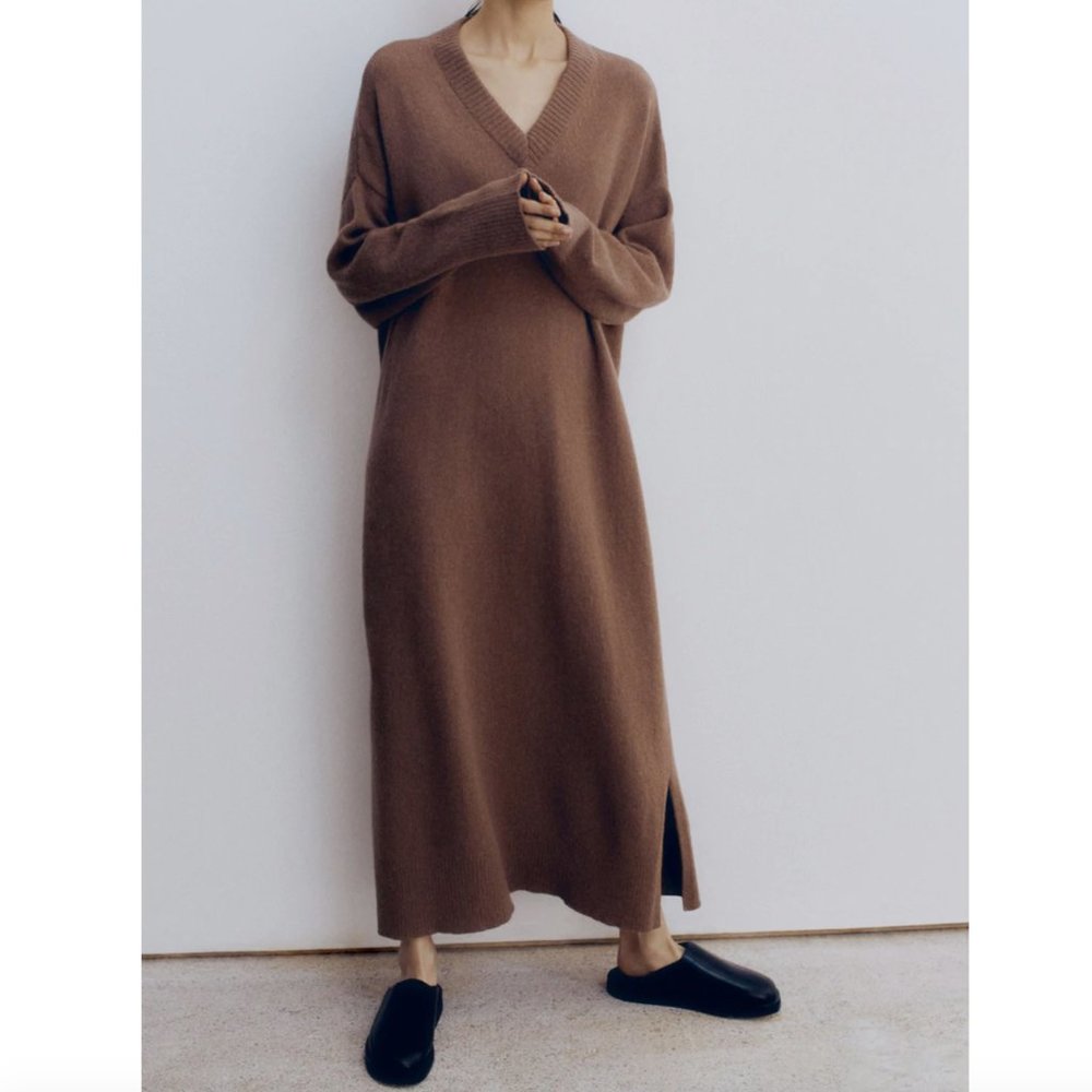 Cordera BABY ALPACA V NECK DRESS COGNAC NWT